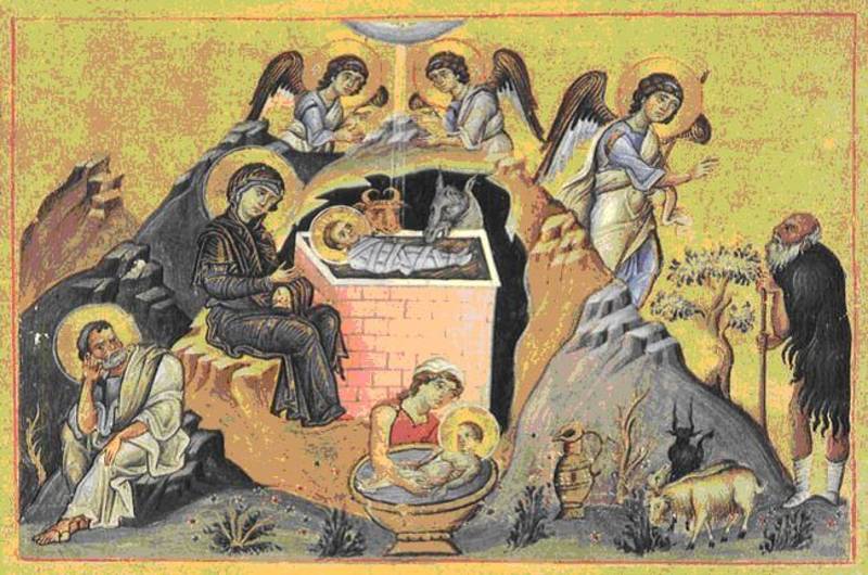 Geburt Christi, byzantinische Buchmalerei um 1000